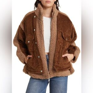 BLANKNYC Fuzzy Wuzzy Corduroy Sherpa Mix Trucker Jacket